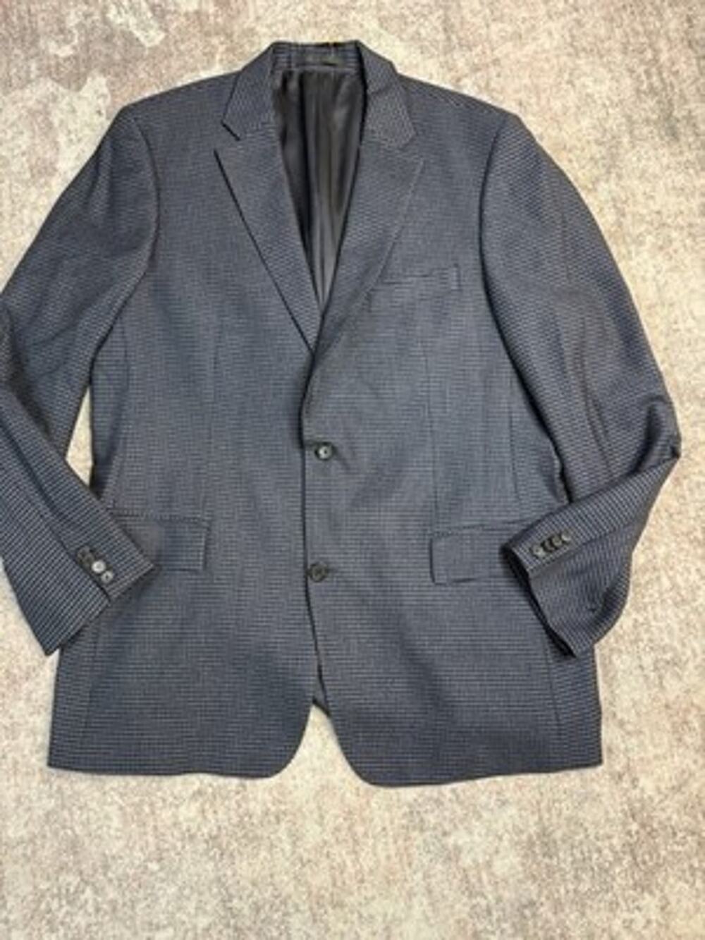 Hugo Boss Wool Blazer Sports Coat Jacket Men US Size 46 46L 2 Navy Herringbone